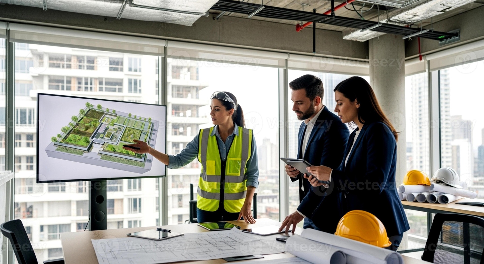 Executive reviewing commercial project portfolio on laptop